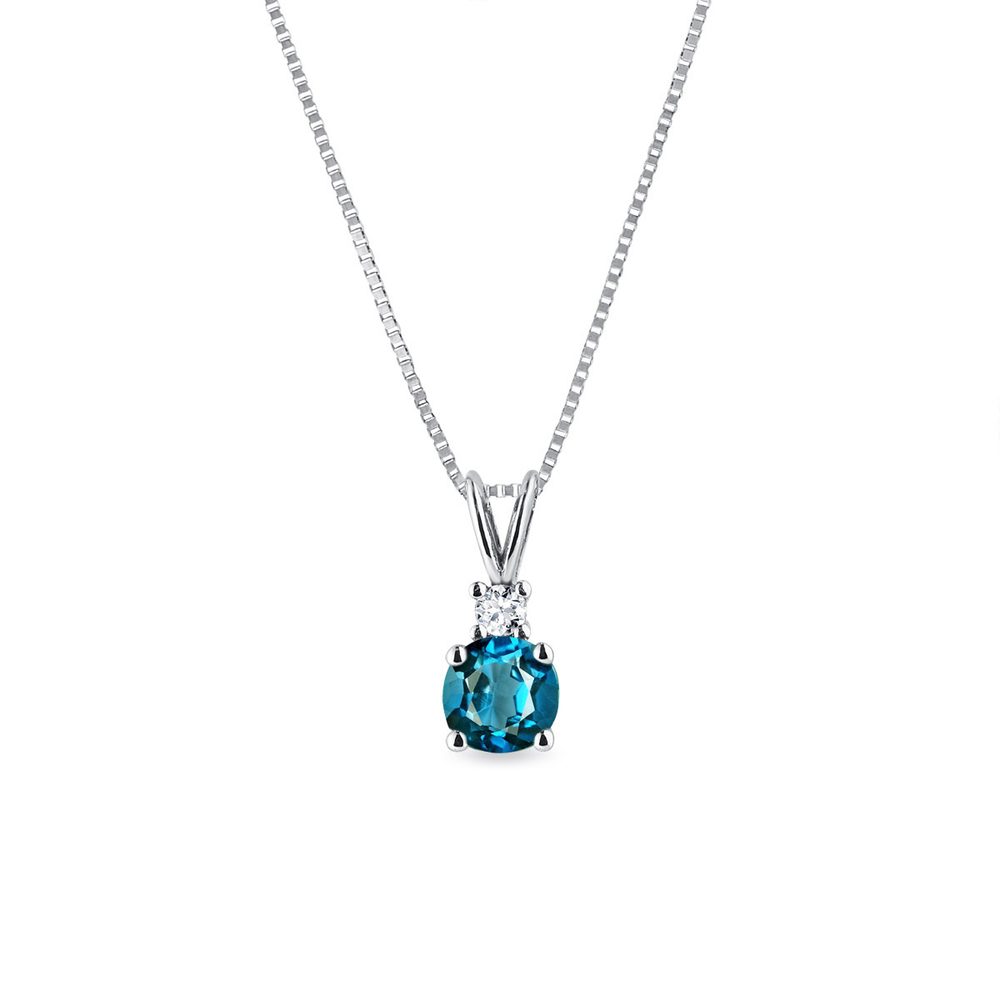E-shop Topazový náhrdelník z bílého 14k zlata s diamantem