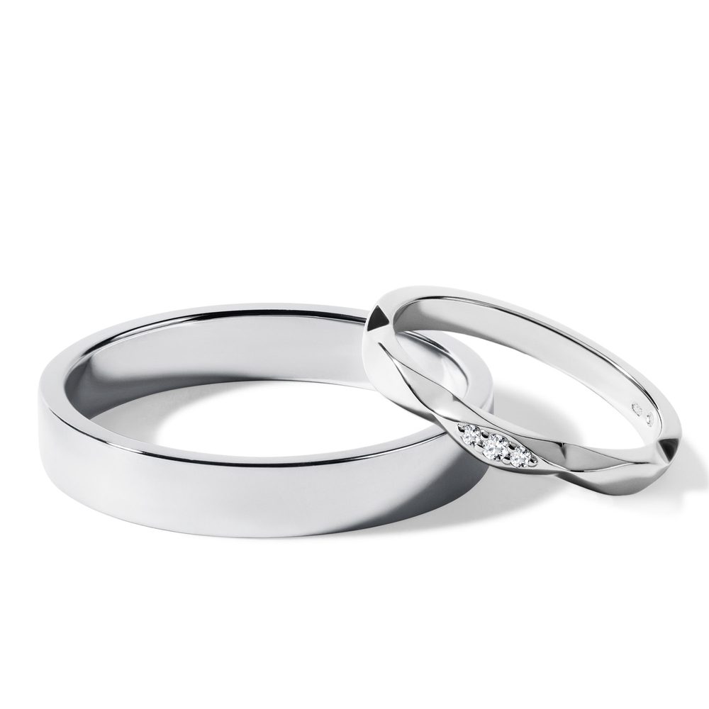 E-shop Set snubních prstenů s 3 diamanty v bílém zlatě