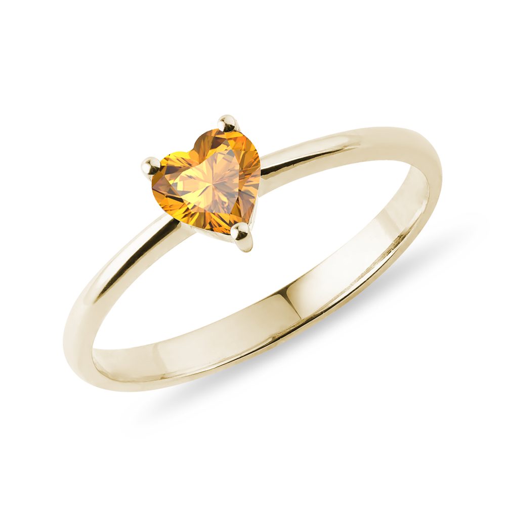 E-shop Zlatý prsten s citrínem ve tvaru srdce