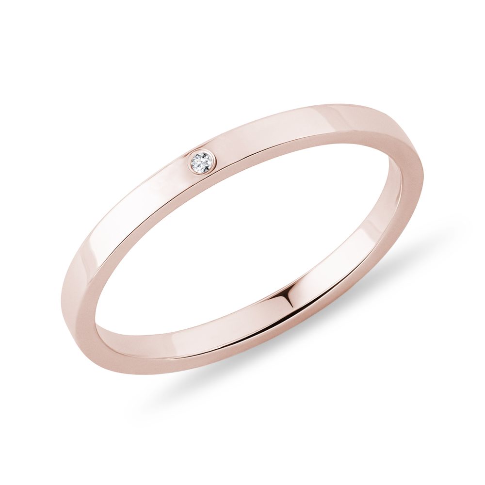 Snubní prsten z růžového zlata s diamantem KLENOTA