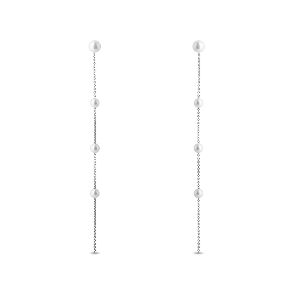 Řetízkové náušnice se sladkovodními perlami v bílém zlatě KLENOTA
