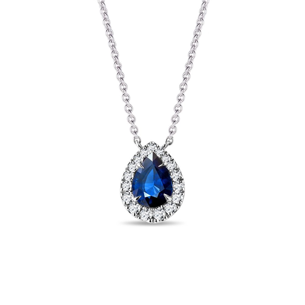 E-shop Elegantní diamantový náhrdelník se safírem v bílém zlatě