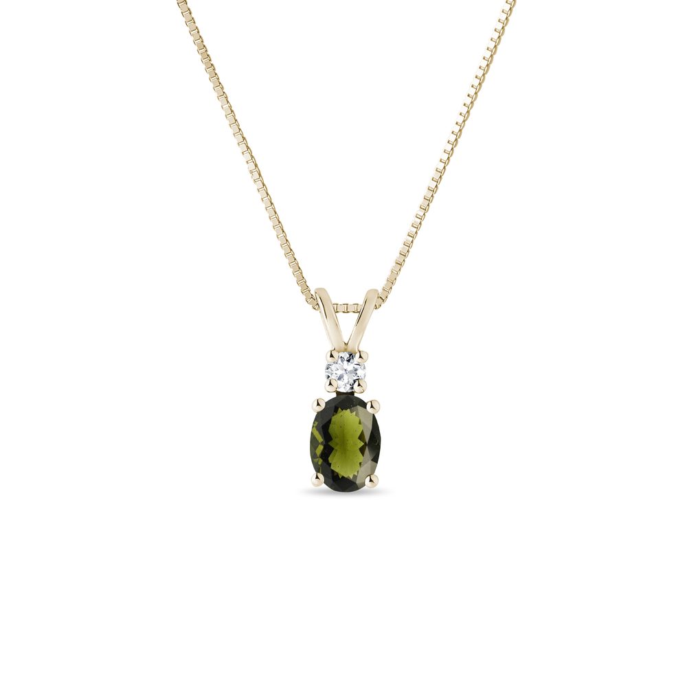 Náhrdelník s vltavínem a briliantem ve žlutém zlatě KLENOTA