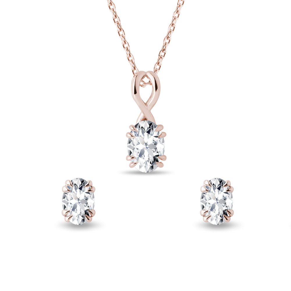 Set náhrdelníku a náušnic s diamanty v růžovém zlatě KLENOTA