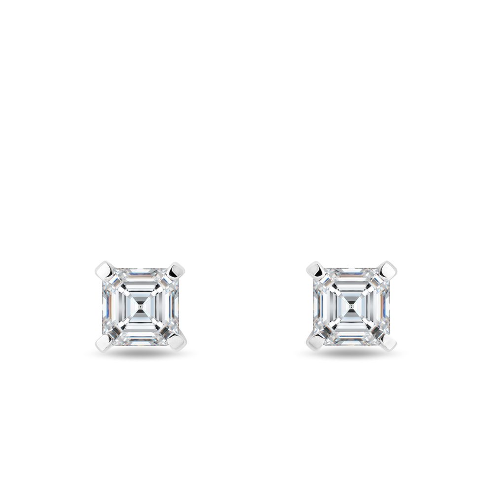 Náušnice s asscher diamantem v bílém zlatě KLENOTA