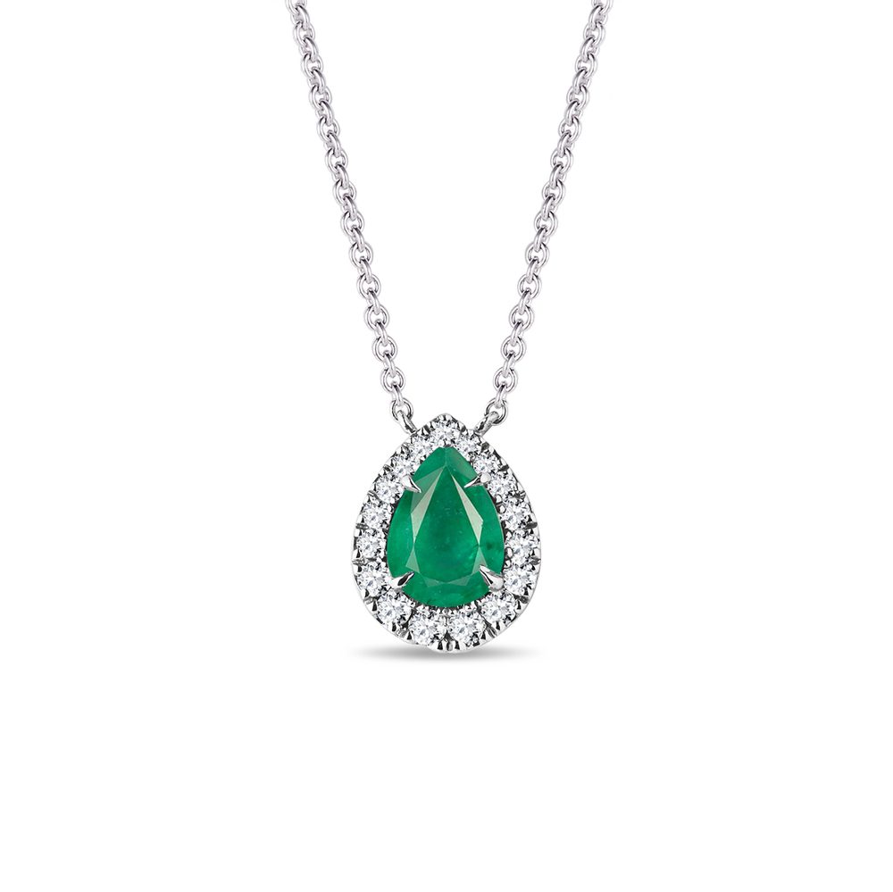 E-shop Elegantní diamantový náhrdelník se smaragdem v bílém zlatě