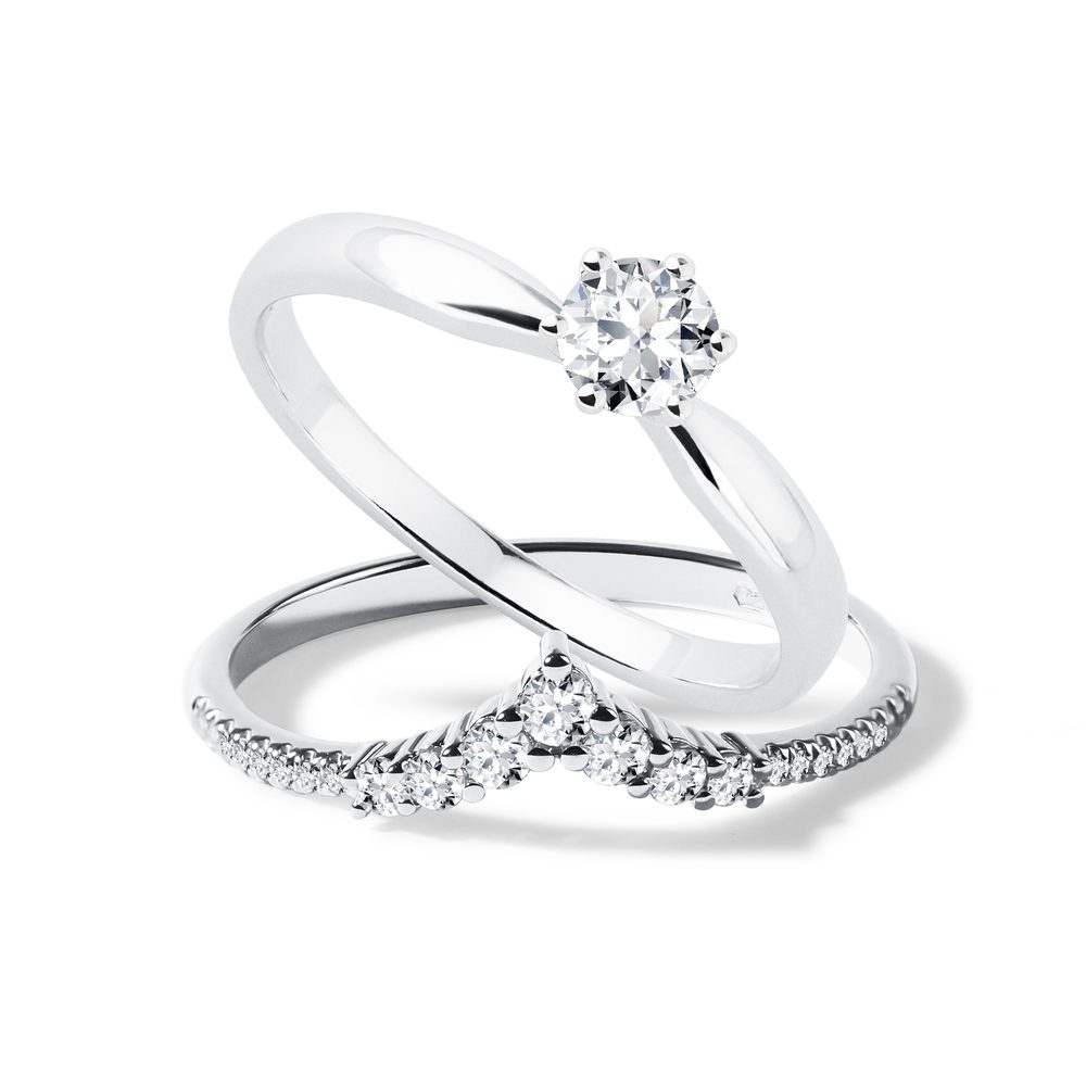 Luxusní set prstenů s diamanty v bílém 14k zlatě KLENOTA