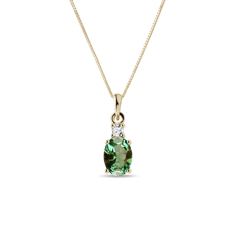 E-shop Zlatý náhrdelník se zeleným turmalínem a diamantem