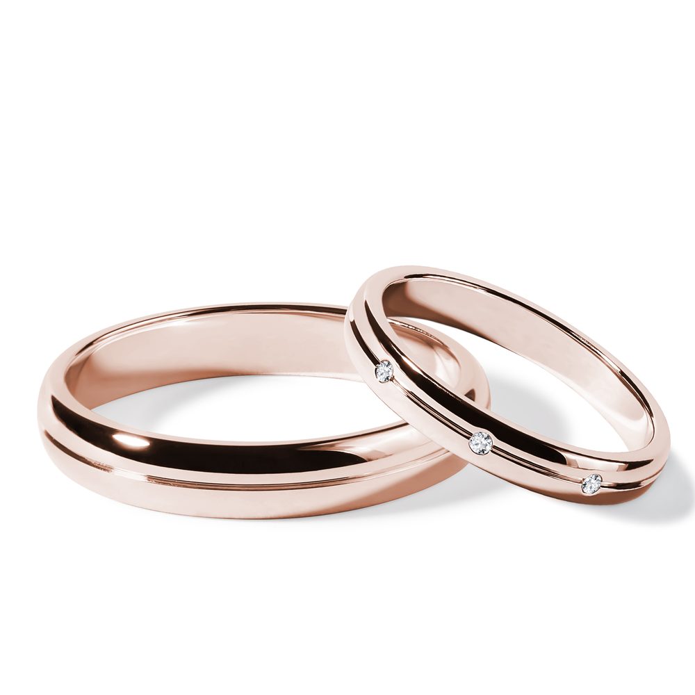 E-shop Sada snubních drážkových prstenů s diamanty v růžovém zlatě