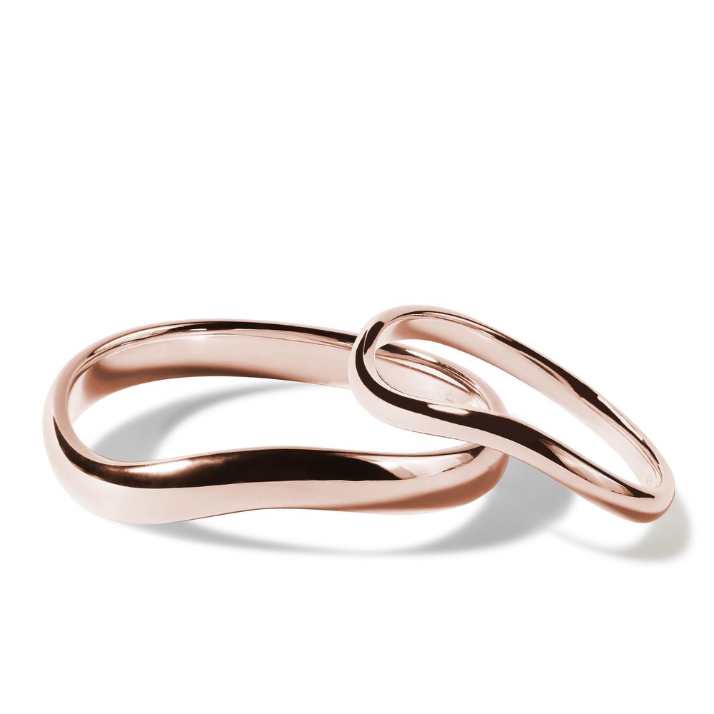 Minimalistické snubní prsteny wave z růžového 14k zlata KLENOTA