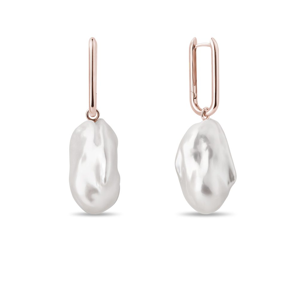 Oválné náušnice s barokními perlami v růžovém zlatě KLENOTA
