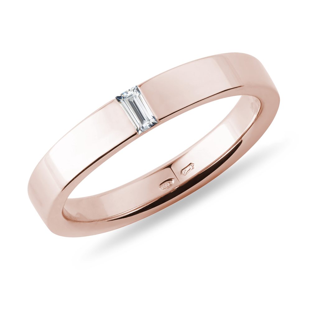 Herrenehering mit Baguette Diamant in 14kt Roségold KLENOTA