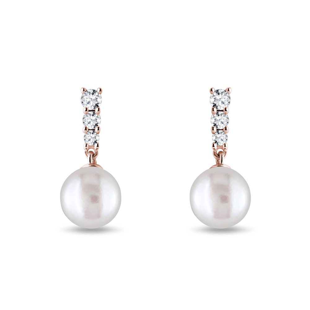 Náušnice z růžového zlata s perlou a brilianty KLENOTA