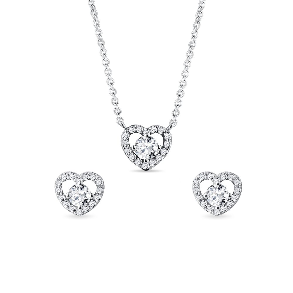 E-shop Diamantový set srdce z bílého zlata