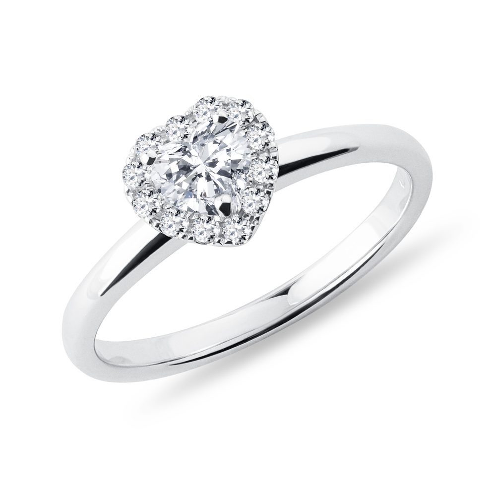 Prsten se srdíčkem ve stylu halo v bílém 14k zlatě KLENOTA