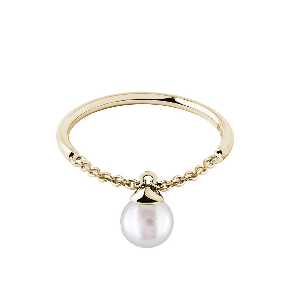 E-shop Řetízkový prstýnek s perlou ve žlutém zlatě