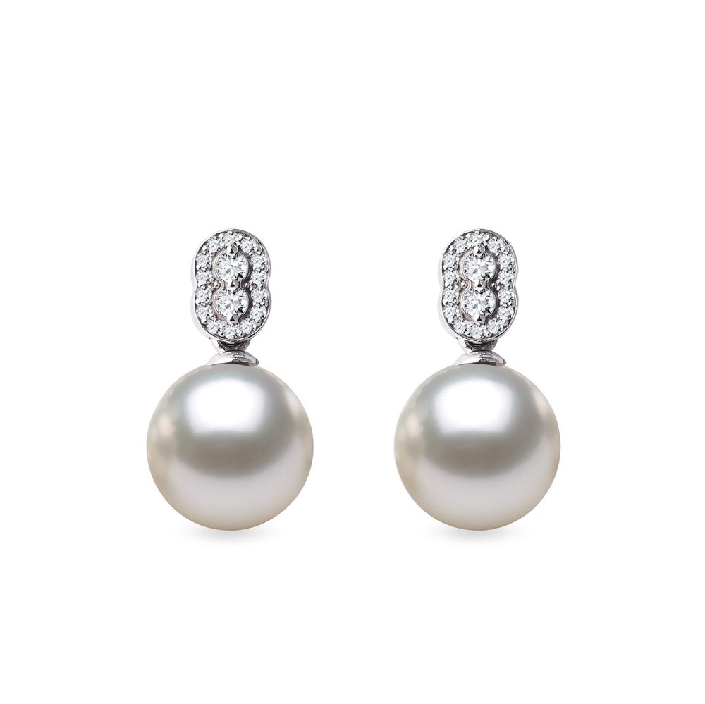 Briliantové náušnice s perlami v bílém zlatě 12-13 mm KLENOTA