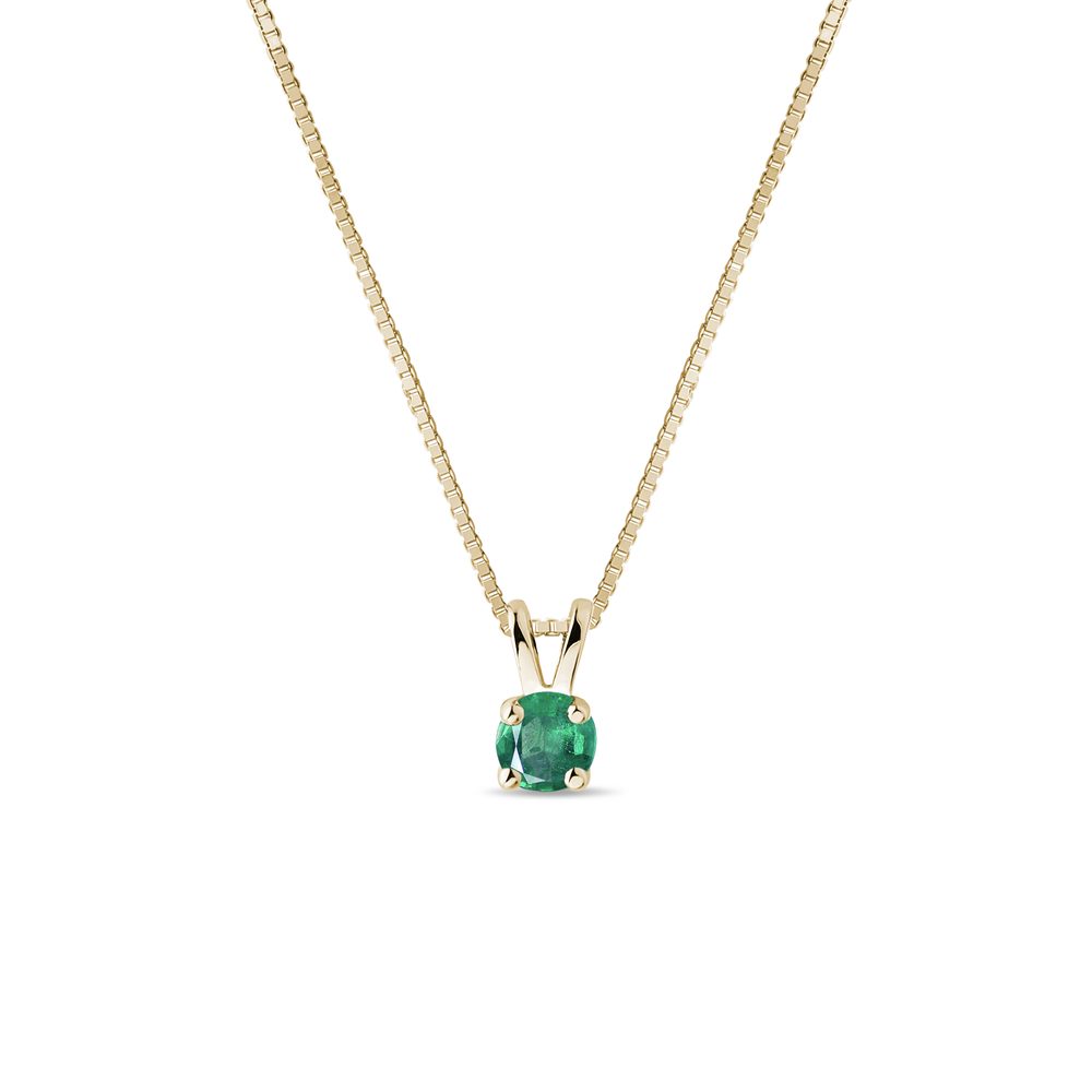 Zlatý náhrdelník s kulatým smaragdem KLENOTA