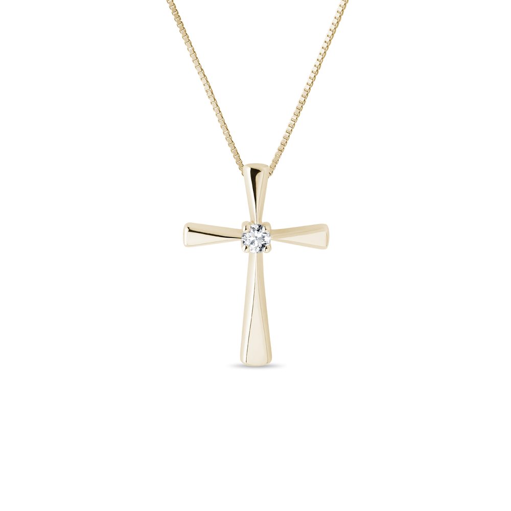 Zlatý přívěsek ve tvaru křížku s diamantem KLENOTA