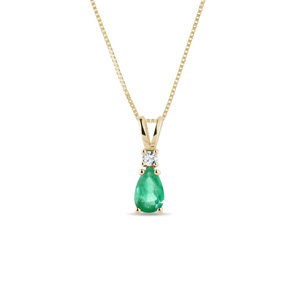 E-shop Zlatý náhrdelník se smaragdem a briliantem
