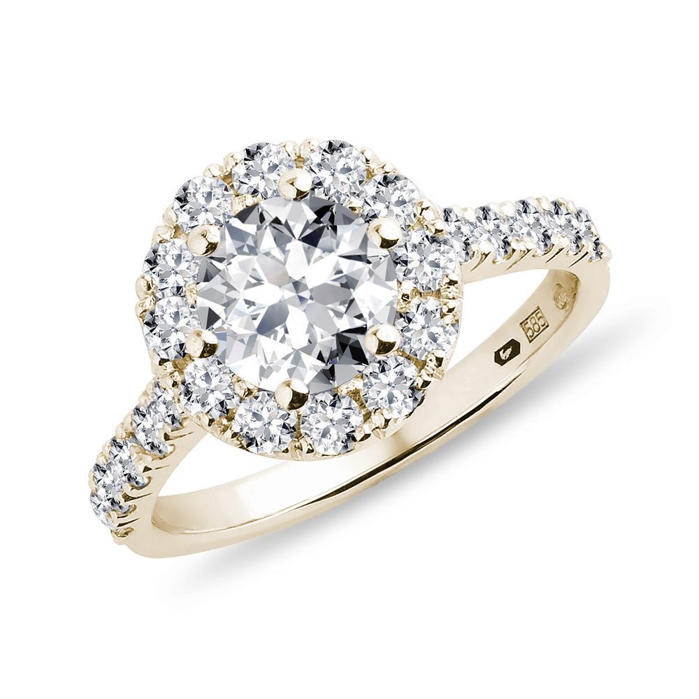 E-shop Diamantový prsten halo ze žlutého 14k zlata