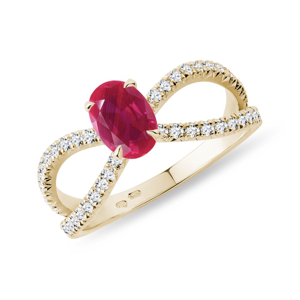 Luxusní diamantový prsten s rubínem ve 14k zlatě KLENOTA