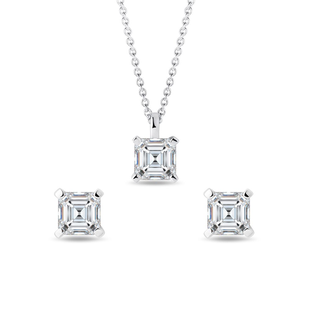 Sada šperků s asscher diamanty v bílém zlatě KLENOTA