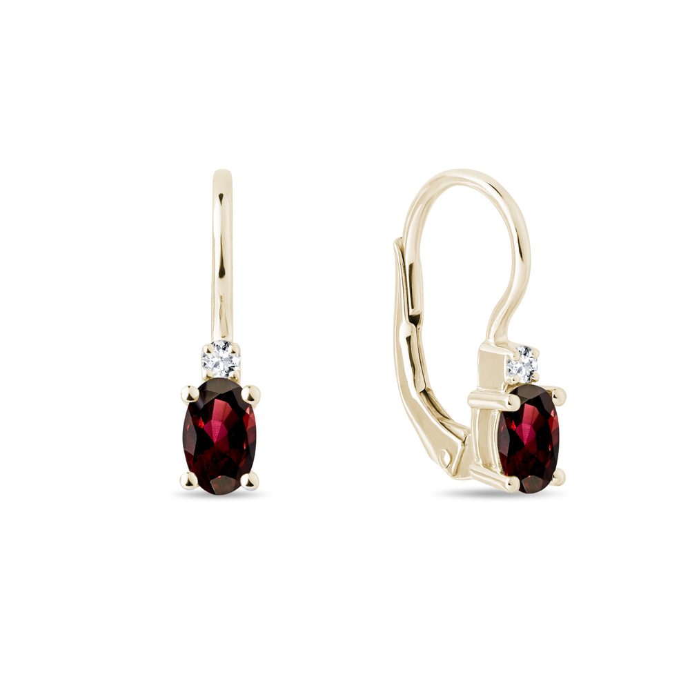 Zlaté náušnice s oválnými granáty a brilianty KLENOTA