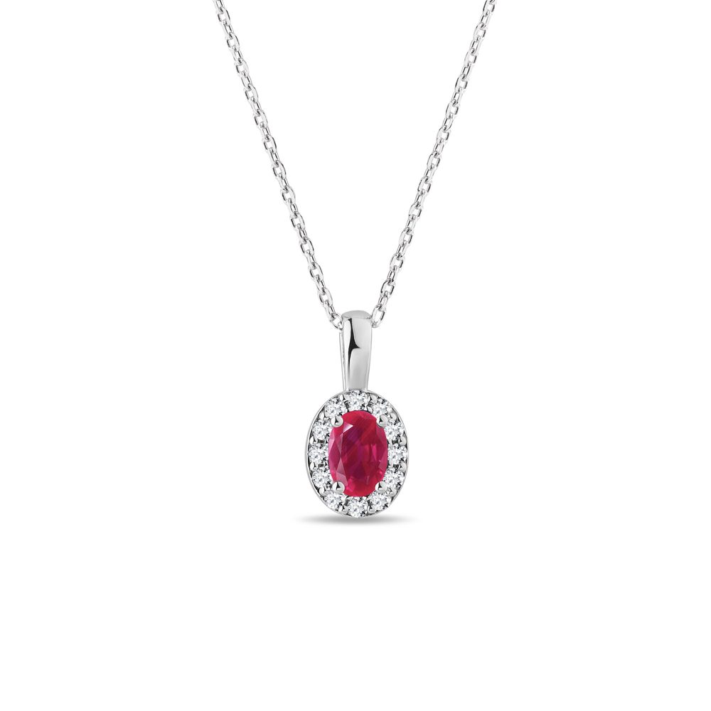 E-shop Halo náhrdelník s rubínem a diamanty v bílém zlatě