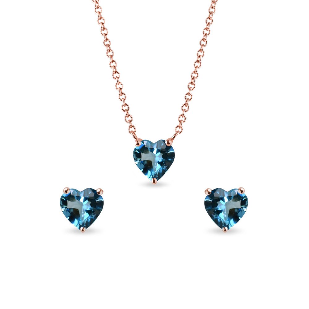 E-shop Souprava náušnic a náhrdelníku s topazem london ve tvaru srdce