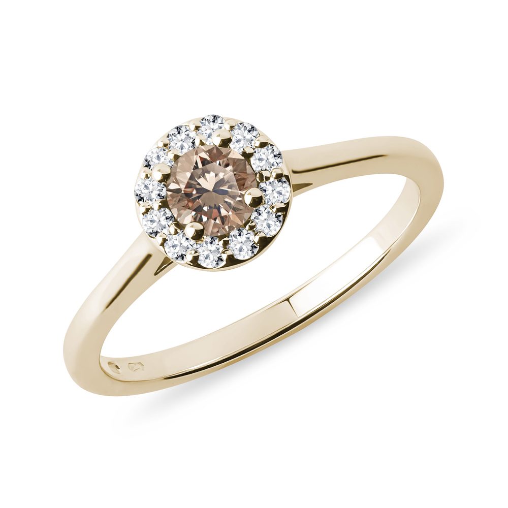 E-shop Halo prsten s champagne a čirými diamanty ve zlatě