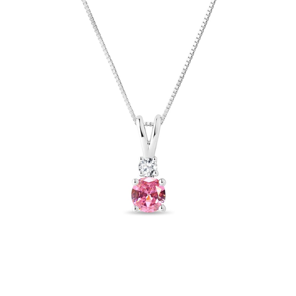 Náhrdelník s růžovým safírem a briliantem v bílém zlatě KLENOTA