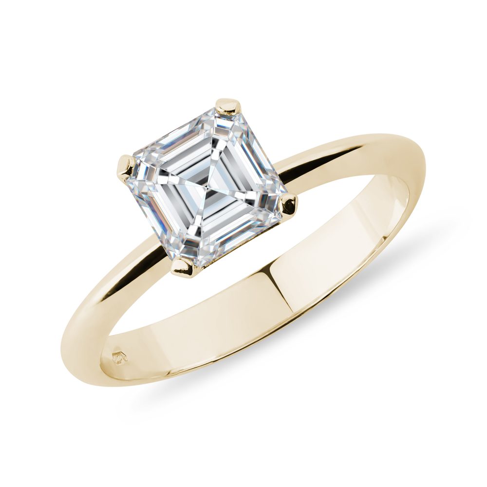 E-shop Zlatý prsten s diamantem v brusu asscher