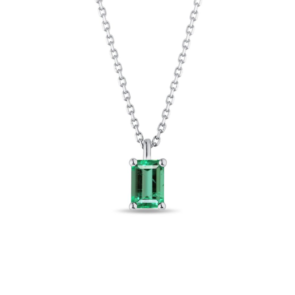 E-shop Náhrdelník se smaragdem emerald cut v bílém zlatě