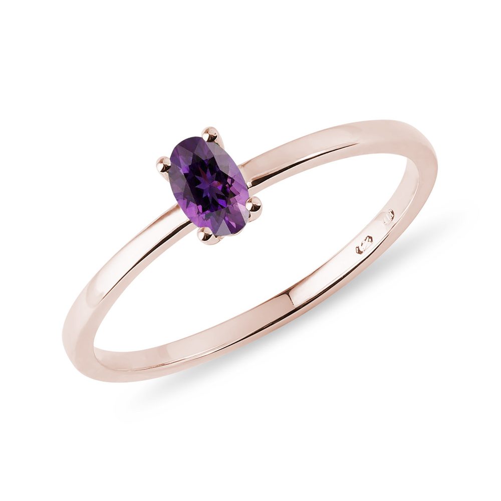E-shop Minimalistický prsten s ametystem v růžovém zlatě