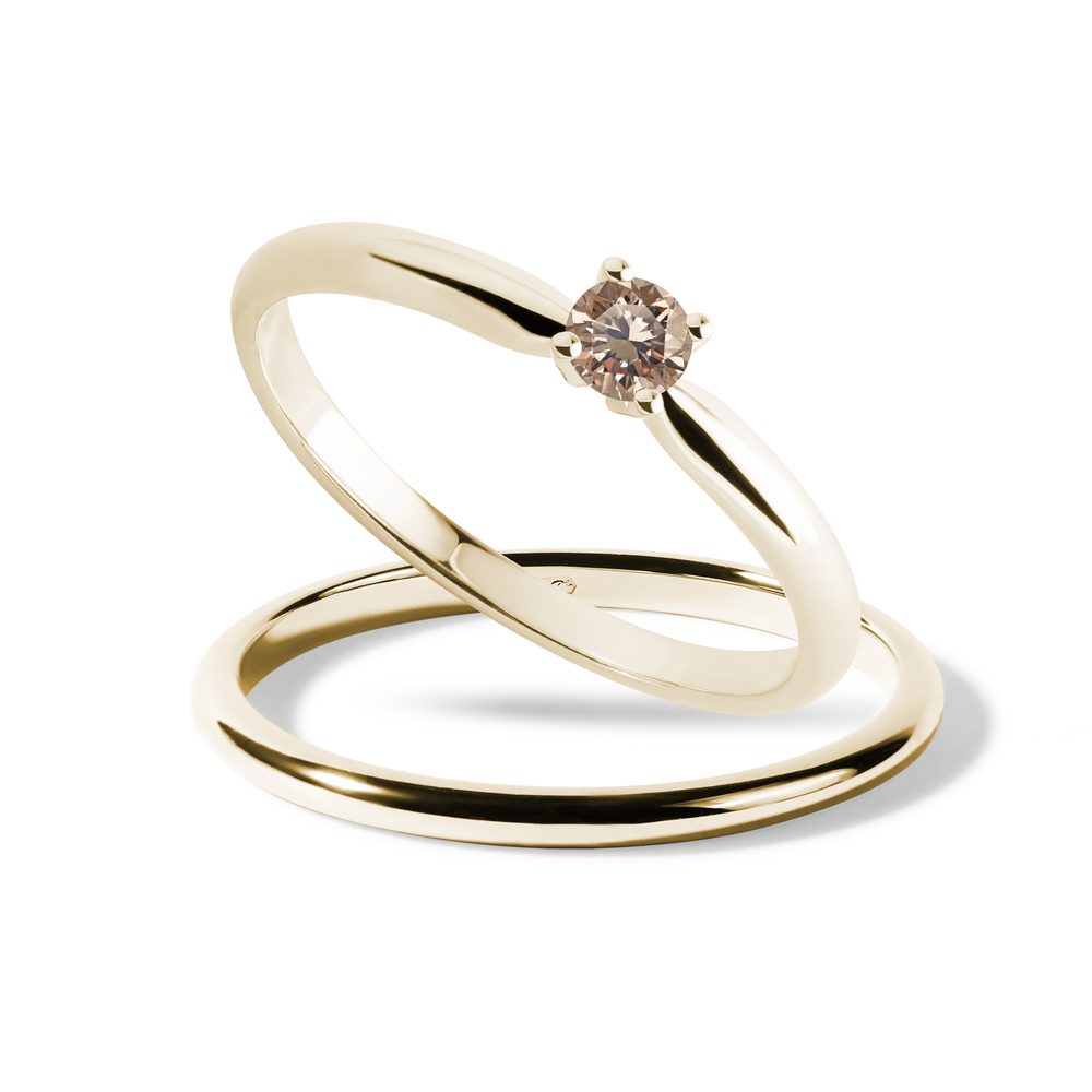 Set prstenů s champagne diamantem ve žlutém zlatě KLENOTA