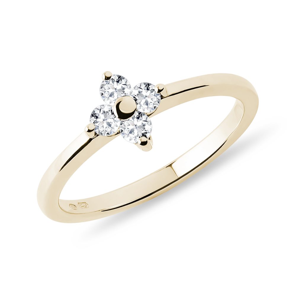E-shop Diamantový prsten čtyřlístek ze žlutého 14k zlata