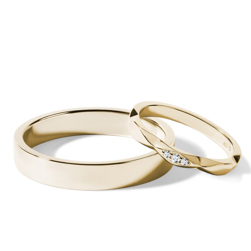 E-shop Set snubních prstenů s 3 diamanty ve žlutém zlatě