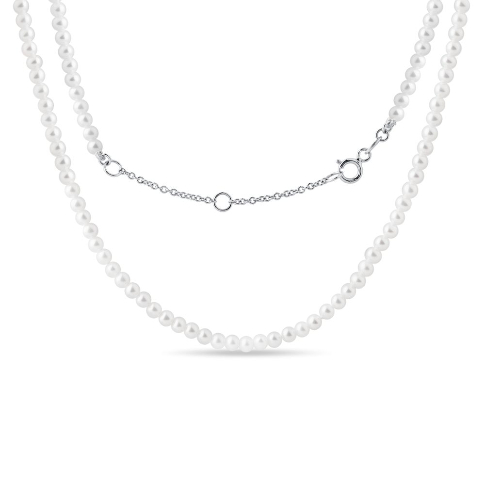 Náhrdelník s drobnými perlami v bílém 14k zlatě KLENOTA