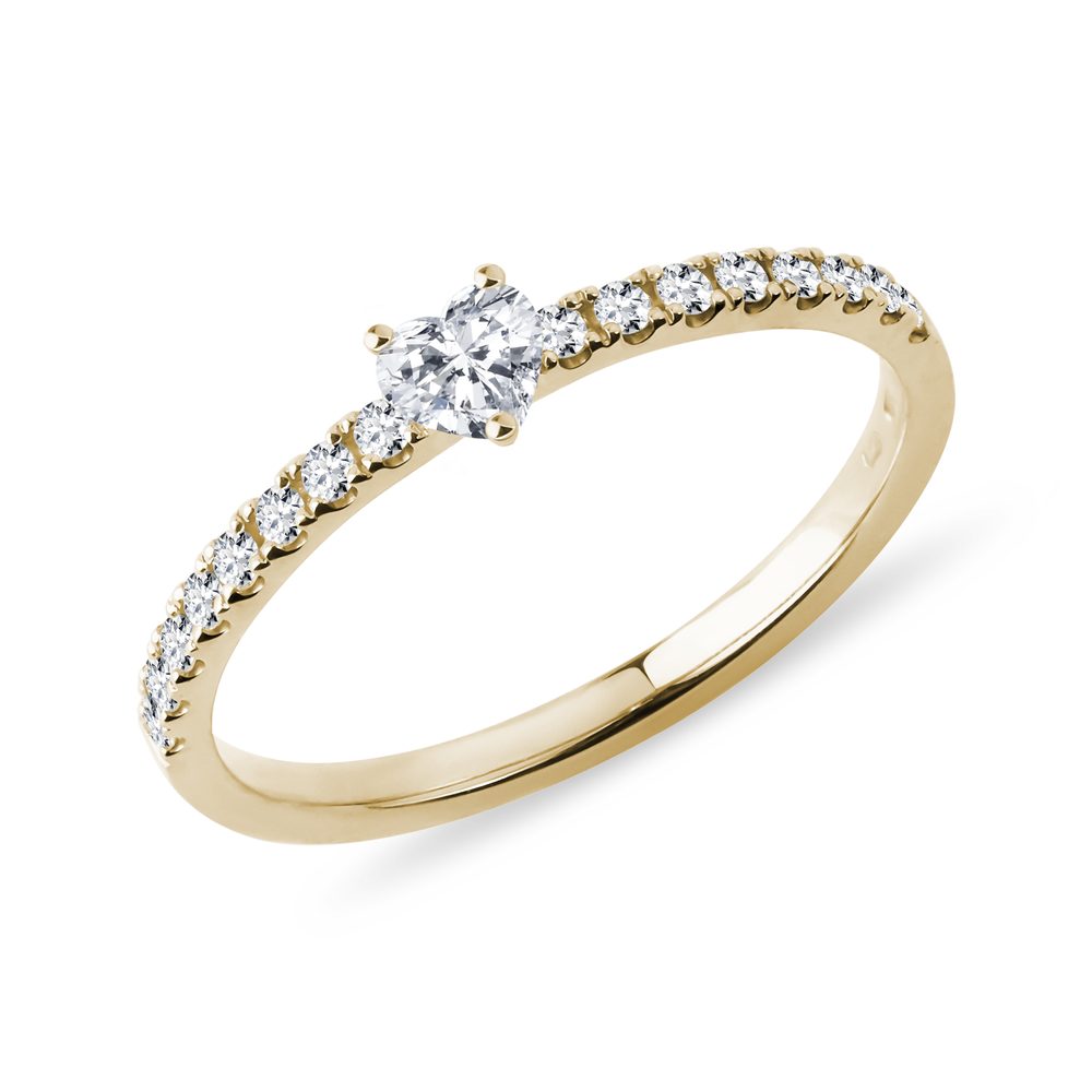 Diamantový prsten se srdíčkem ve žlutém zlatě KLENOTA