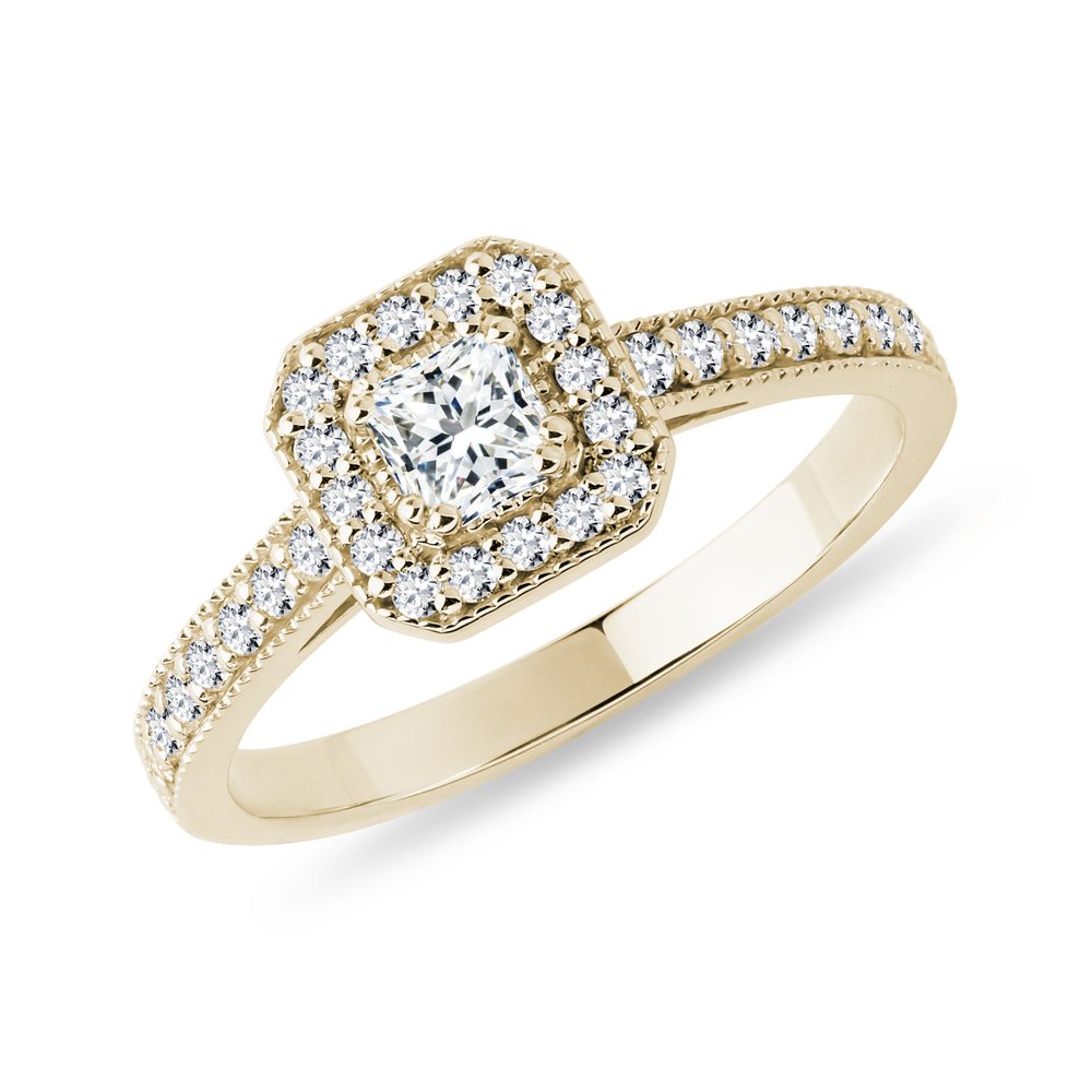 Diamantový zásnubní prsten ze žlutého zlata KLENOTA