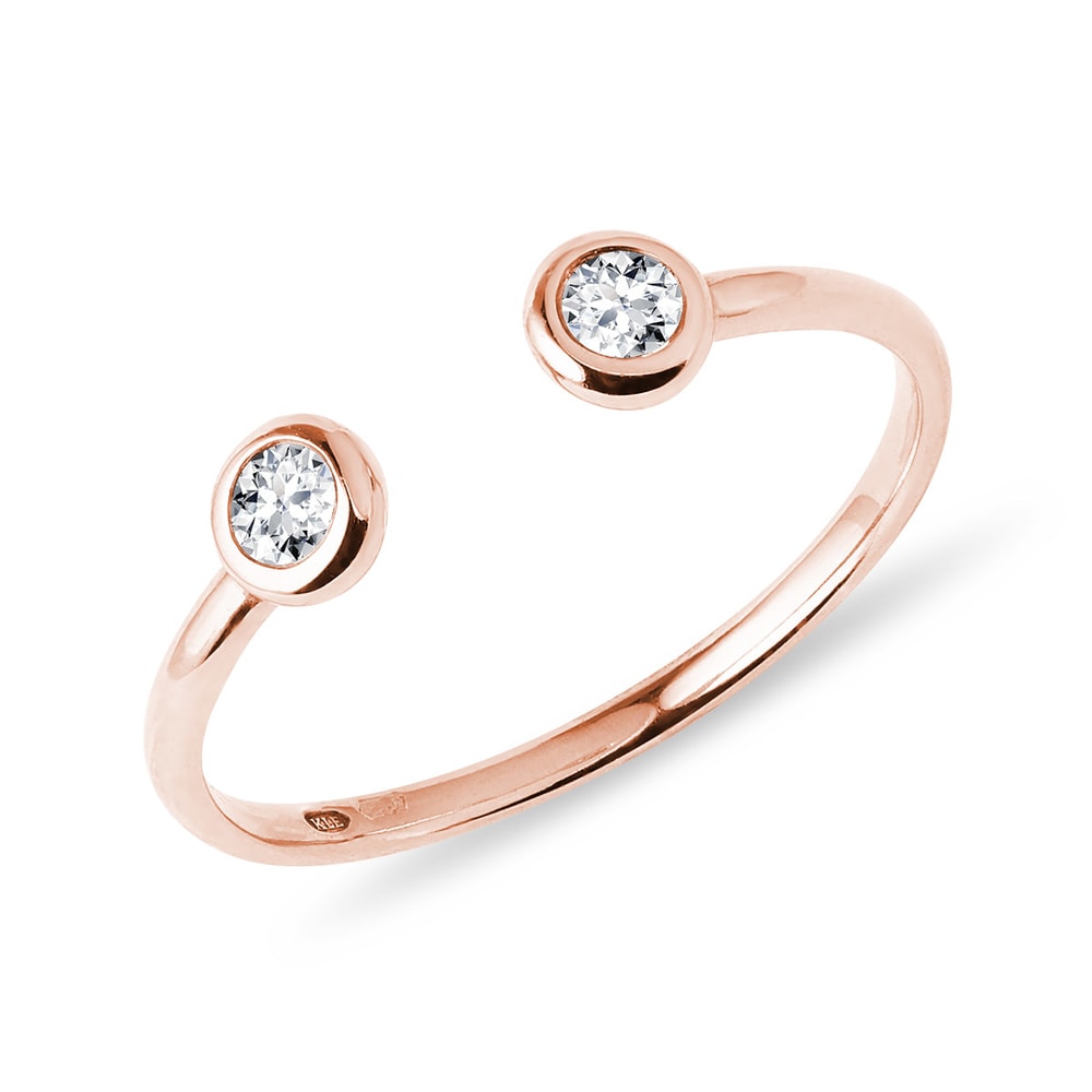 E-shop Otevřený prsten s bezel diamanty v růžovém zlatě