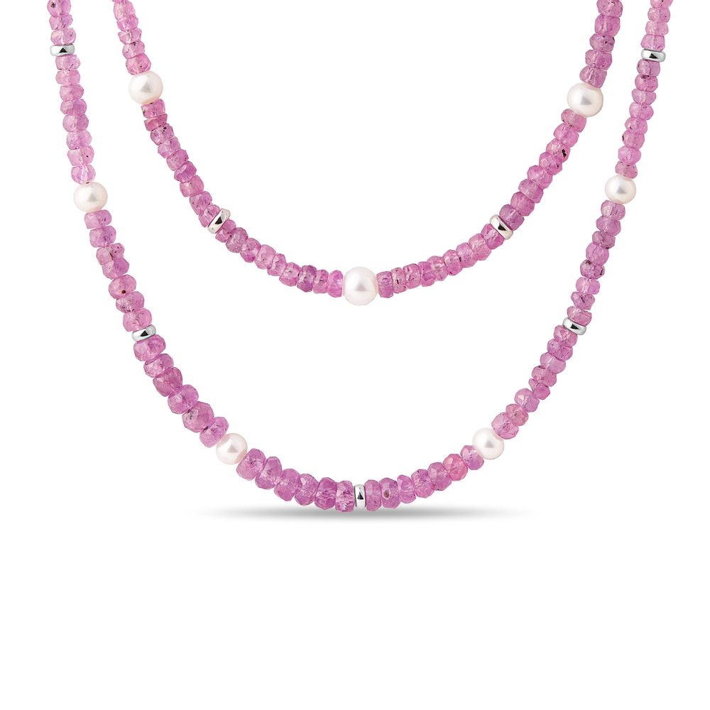 Náhrdelník z růžových safírů, perel v bílém zlatě KLENOTA