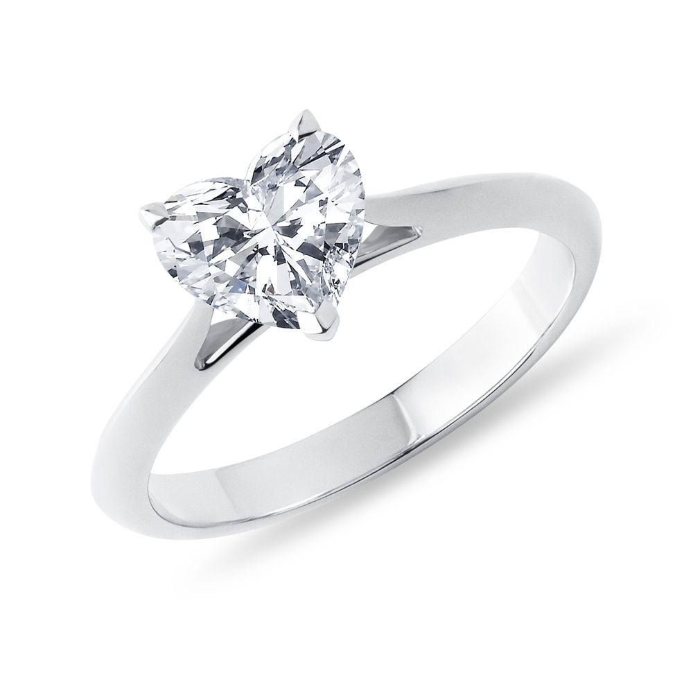 Prsten srdce s 1.0 ct lab grown diamantem v bílém zlatě KLENOTA