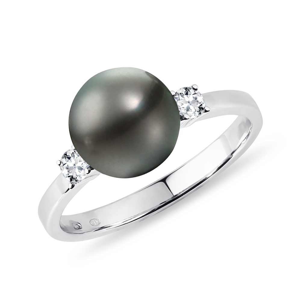 E-shop Elegantní prsten s tahitskou perlou a diamanty v bílém zlatě