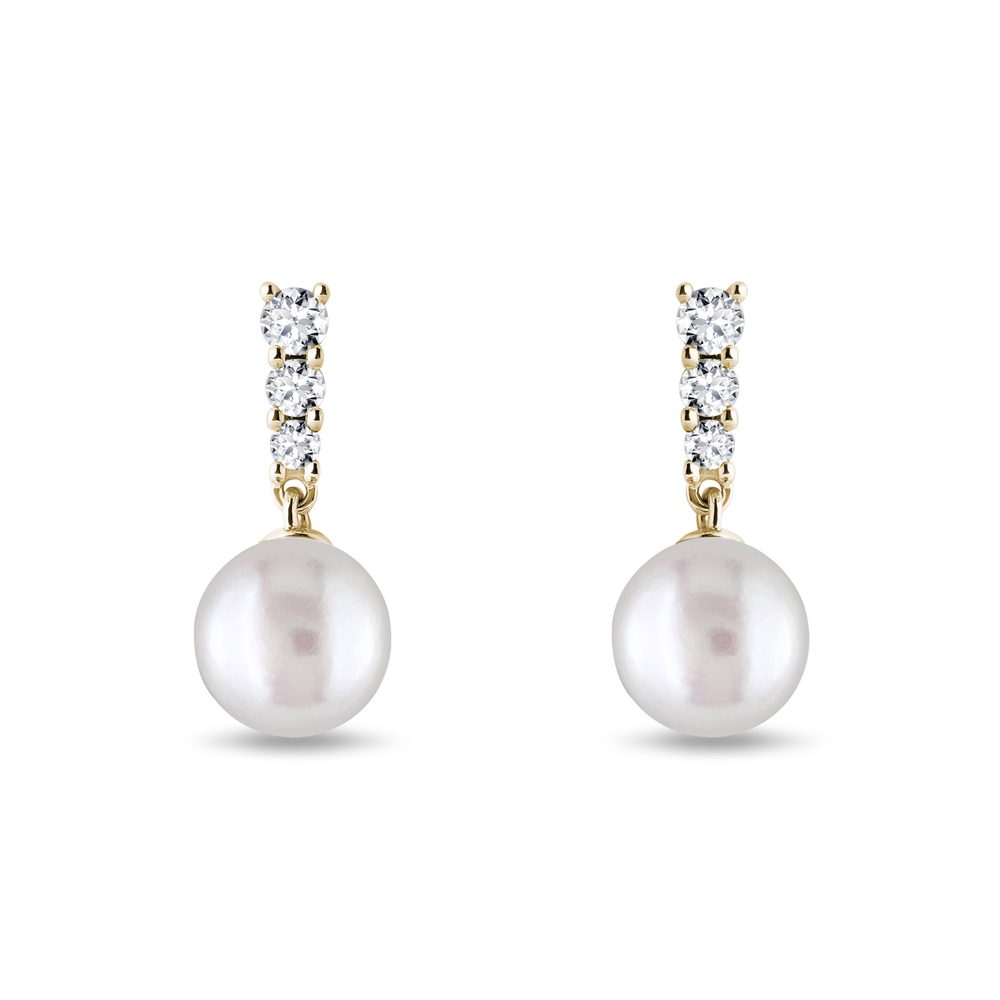 Zlaté náušnice s perlou a brilianty KLENOTA