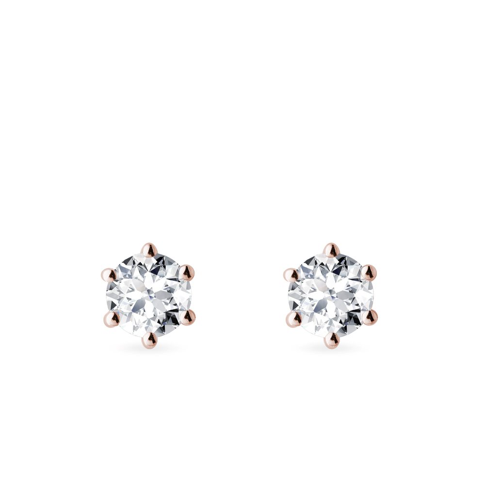 1ct diamantové náušnice pecky z růžového zlata KLENOTA