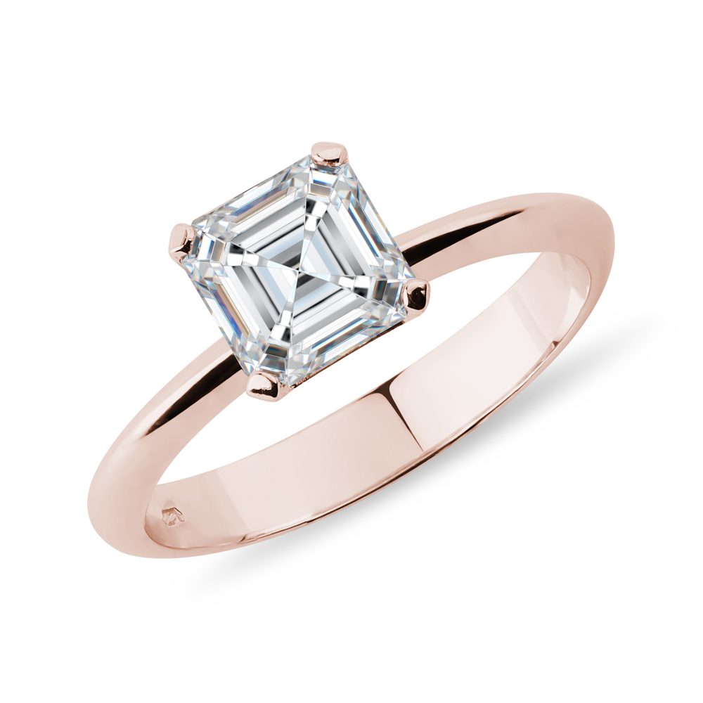 E-shop Prsten z růžového zlata s diamantem v brusu asscher