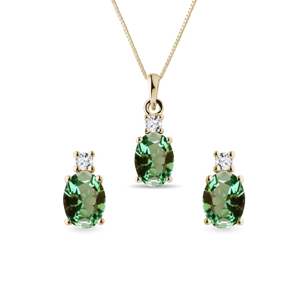 E-shop Sada šperků ze žlutého zlata s diamanty a zelenými turmalíny