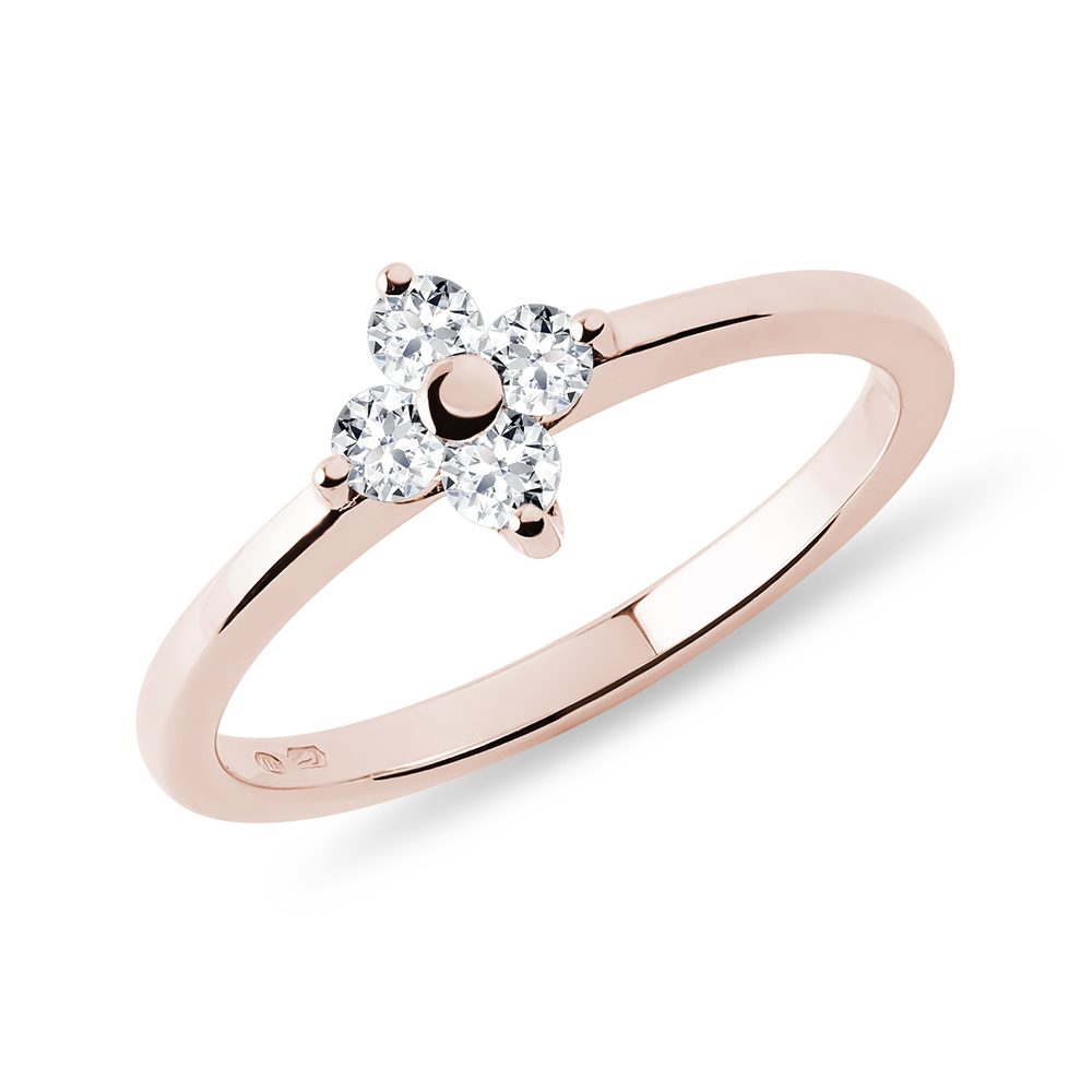E-shop Diamantový prsten čtyřlístek z růžového 14k zlata
